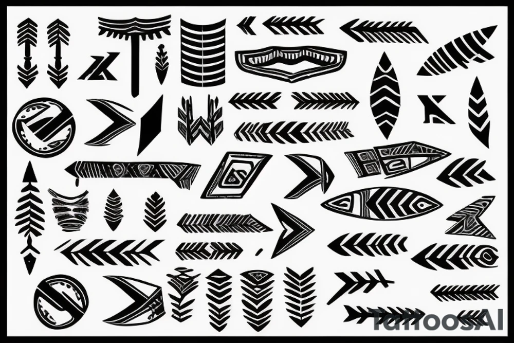 an archeological, tribal arrow type of pattern made from a plaster mold tattoo idea