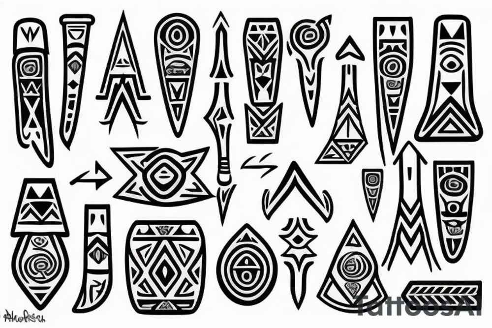 an archeological, tribal arrow type of pattern made from a plaster mold tattoo idea