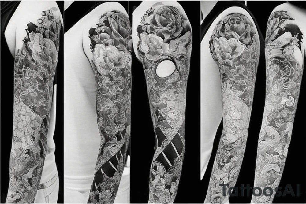 full long tatto sleeve in anime rose style full tattoo idea