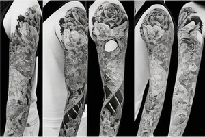 full long tatto sleeve in anime rose style full tattoo idea