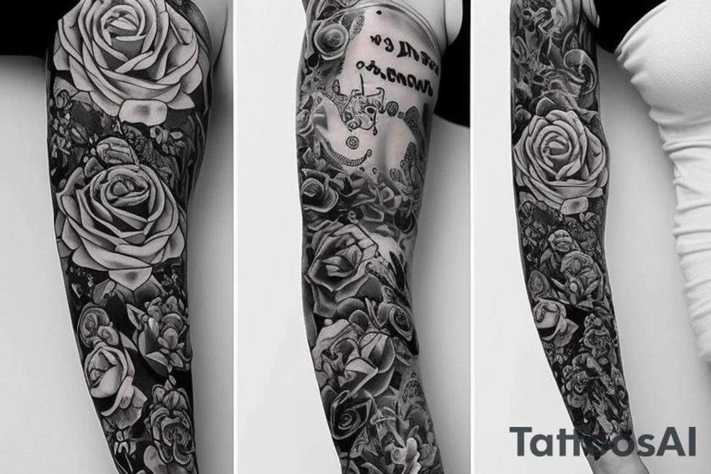 full long tatto sleeve in anime rose style full tattoo idea