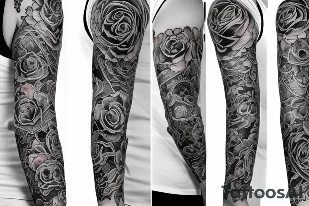 full long tatto sleeve in anime rose style full tattoo idea