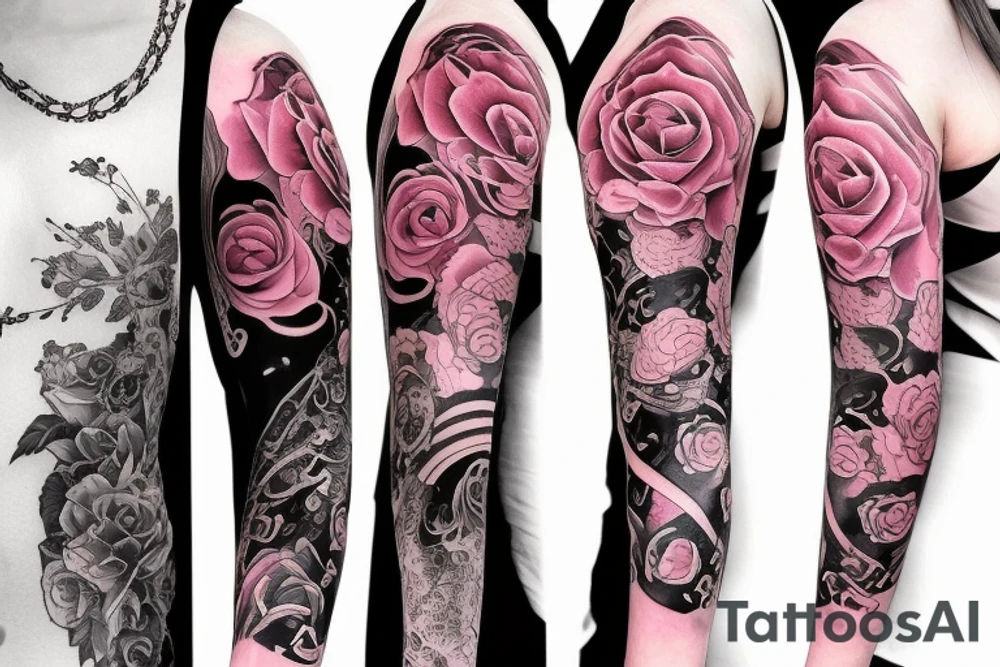 full long tatto sleeve in anime rose style full tattoo idea