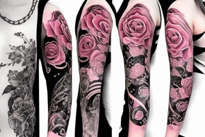 full long tatto sleeve in anime rose style full tattoo idea