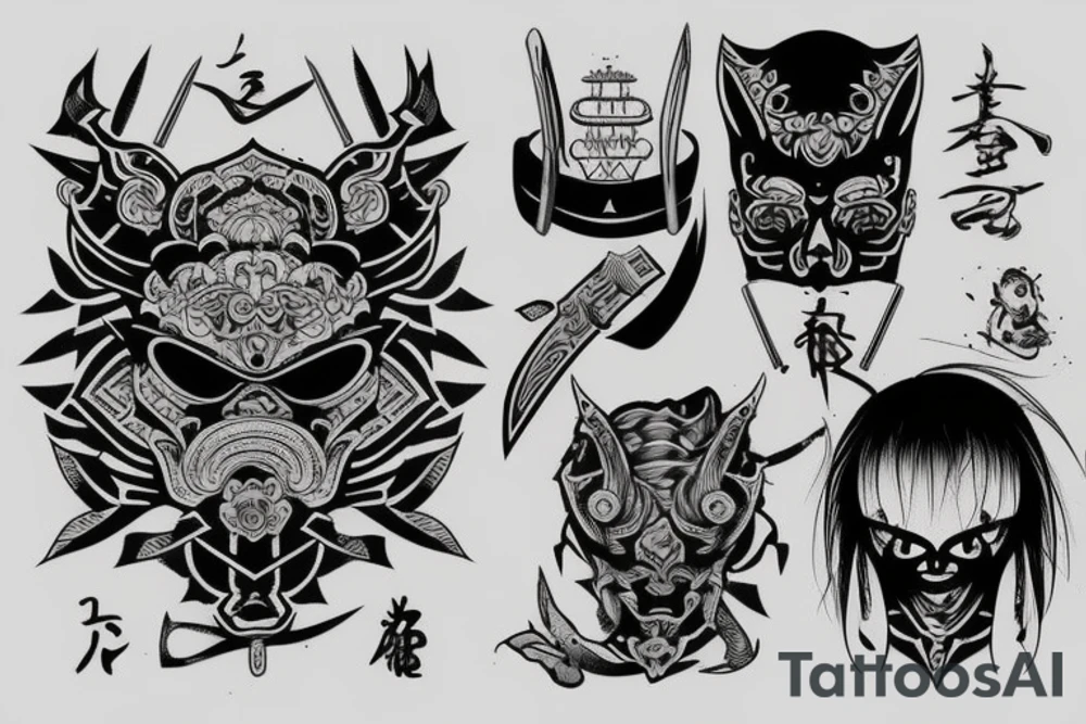 katana blackwork tattoo idea