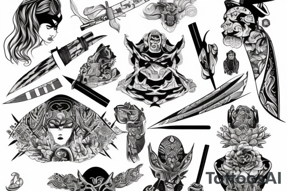 katana blackwork tattoo idea