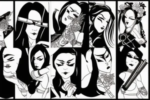 katana blackwork girl tattoo idea