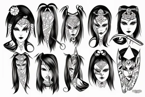 katana blackwork girl tattoo idea