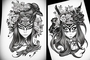 katana blackwork girl tattoo idea