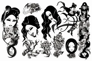 katana blackwork girl tattoo idea