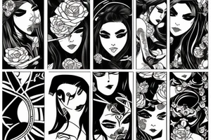 katana blackwork girl tattoo idea