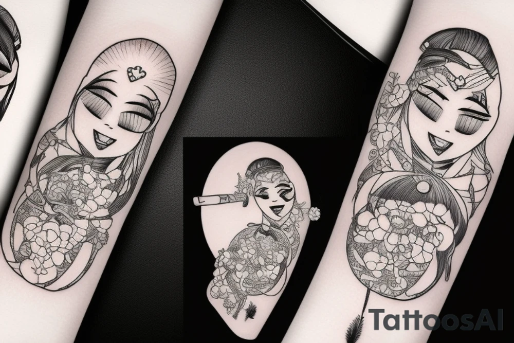 katana blackwork girl tattoo idea