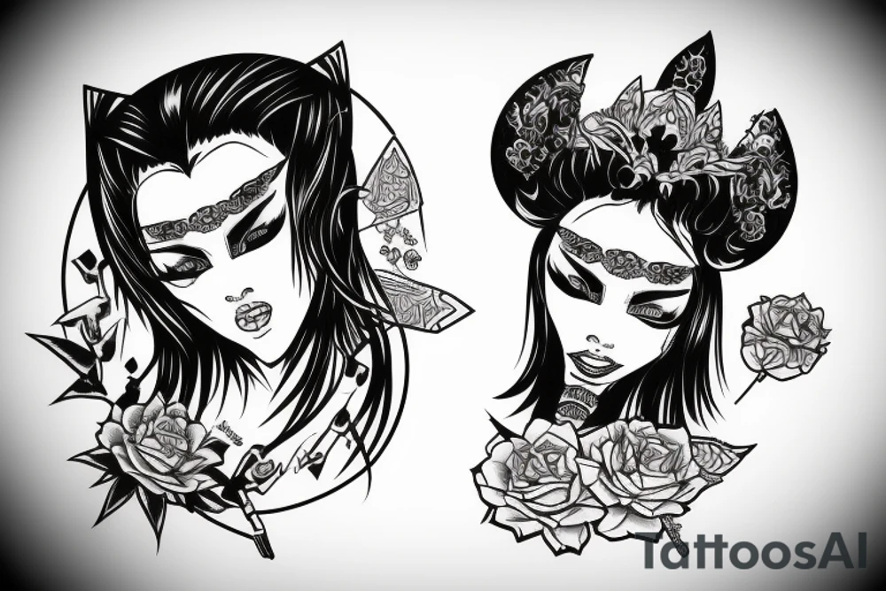 katana blackwork girl tattoo idea
