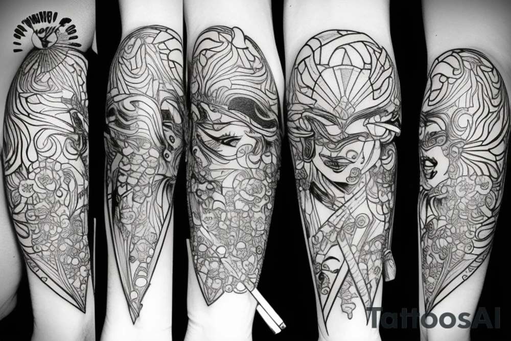 katana blackwork girl tattoo idea