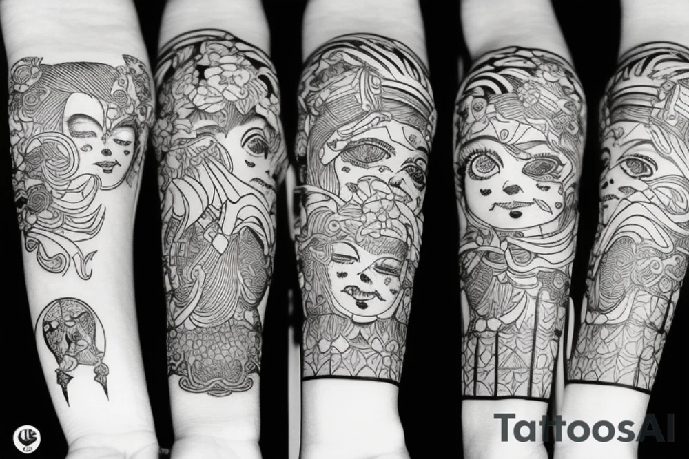 katana blackwork girl tattoo idea