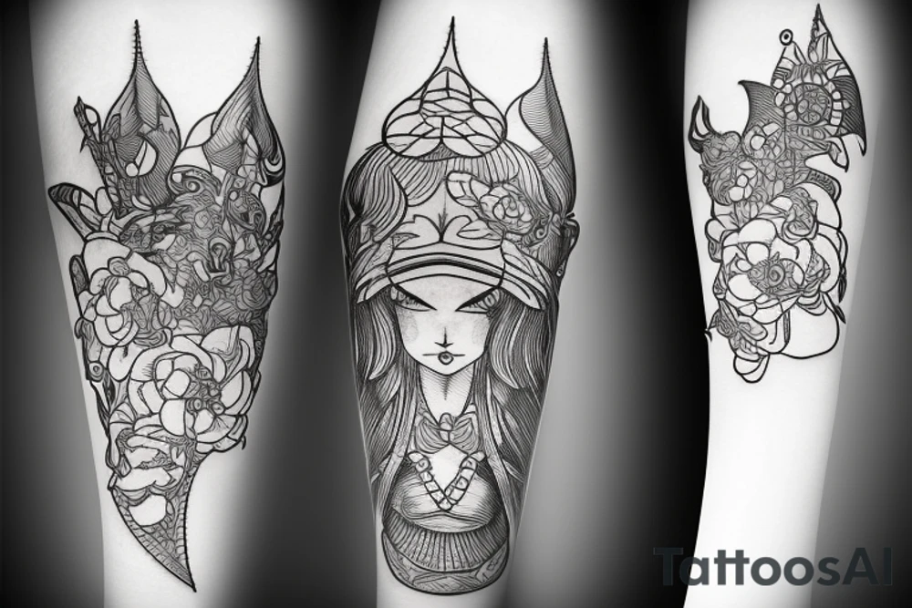 katana blackwork girl tattoo idea