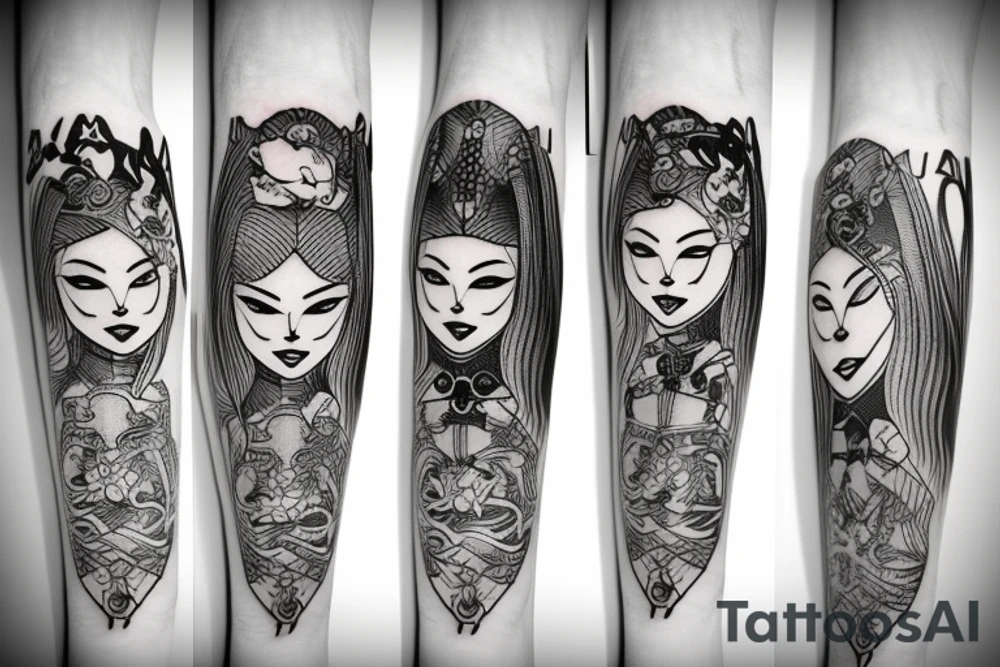 katana blackwork girl tattoo idea