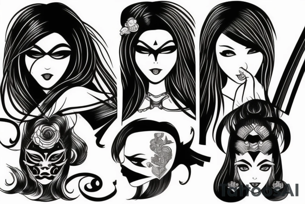 katana blackwork girl tattoo idea