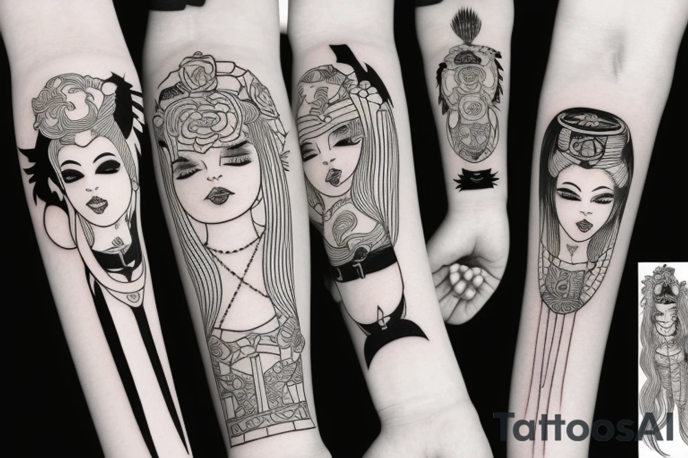 katana blackwork girl tattoo idea