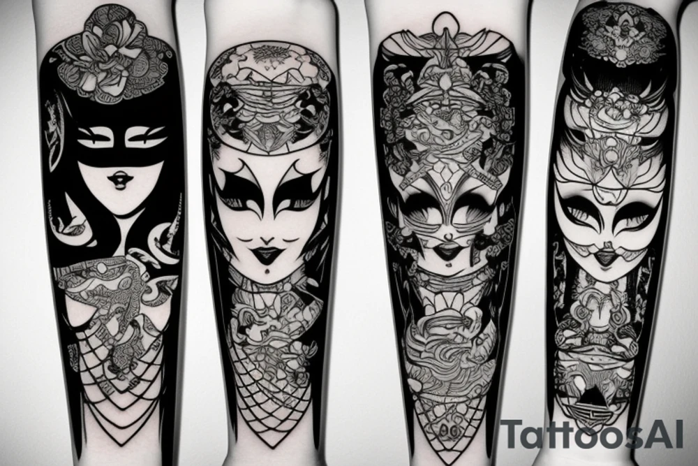 katana blackwork girl tattoo idea