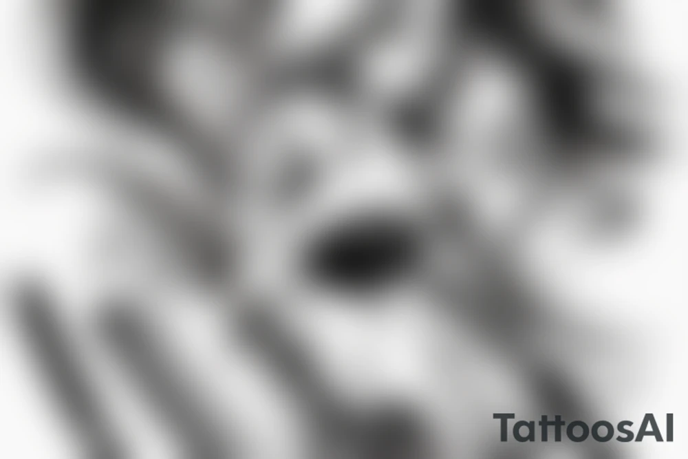 katana blackwork girl looking angry (size printeble) tattoo idea