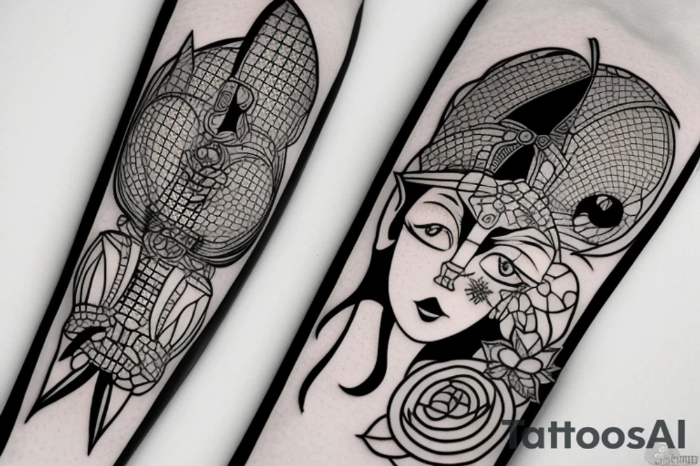 katana blackwork girl animestyle tattoo idea