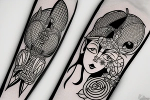 katana blackwork girl animestyle tattoo idea