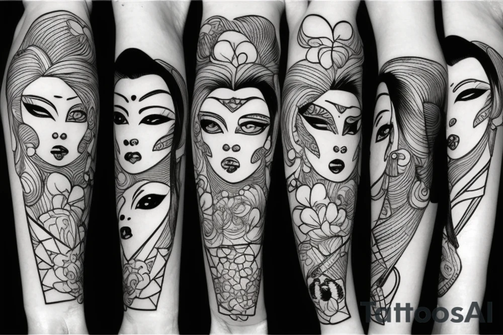 katana blackwork girl animestyle tattoo idea