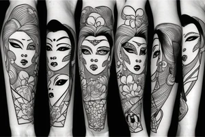 katana blackwork girl animestyle tattoo idea