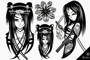 katana blackwork girl animestyle tattoo idea