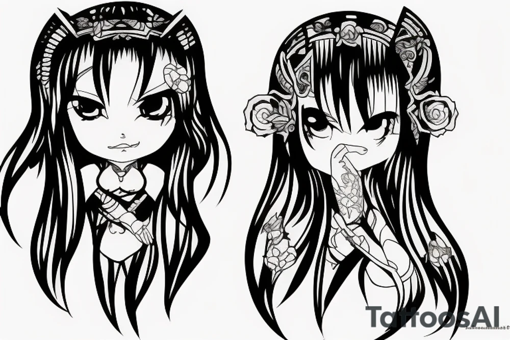 katana blackwork girl animestyle tattoo idea