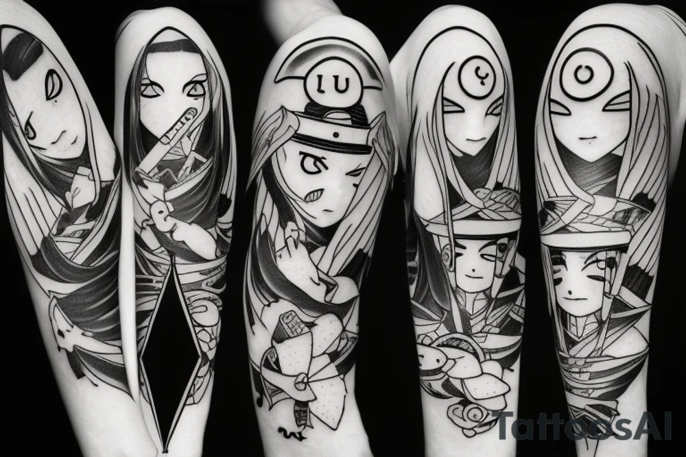 katana blackwork girl animestyle uchiha tattoo idea