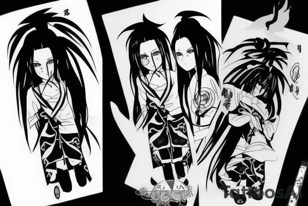 blackwork girl animestyle uchiha tattoo idea