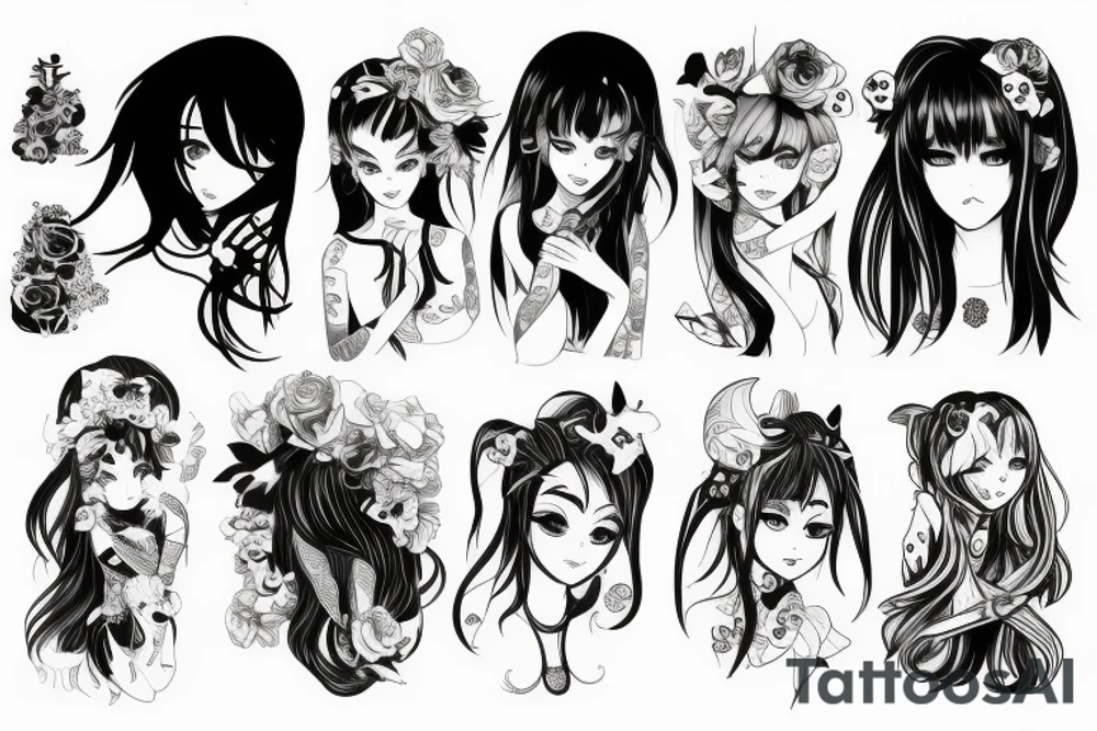 blackwork girl animestyle tattoo idea