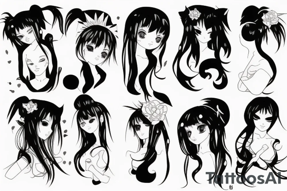 blackwork girl animestyle tattoo idea