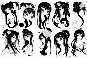 blackwork girl animestyle tattoo idea