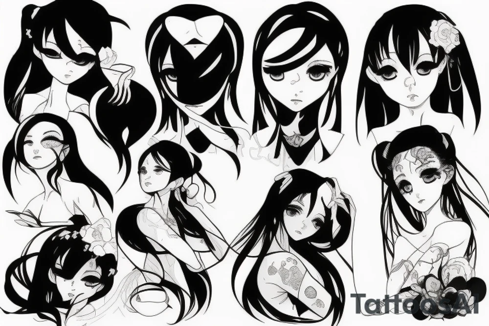 blackwork girl animestyle tattoo idea