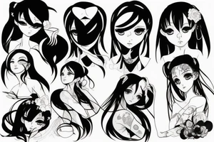 blackwork girl animestyle tattoo idea