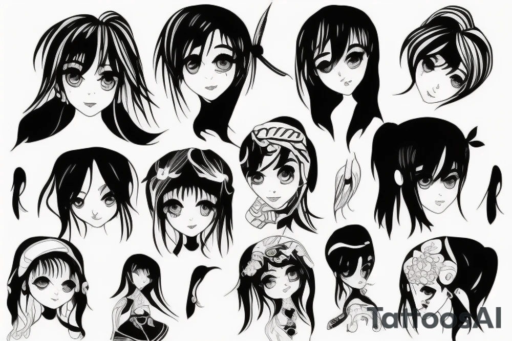 blackwork girl animestyle tattoo idea