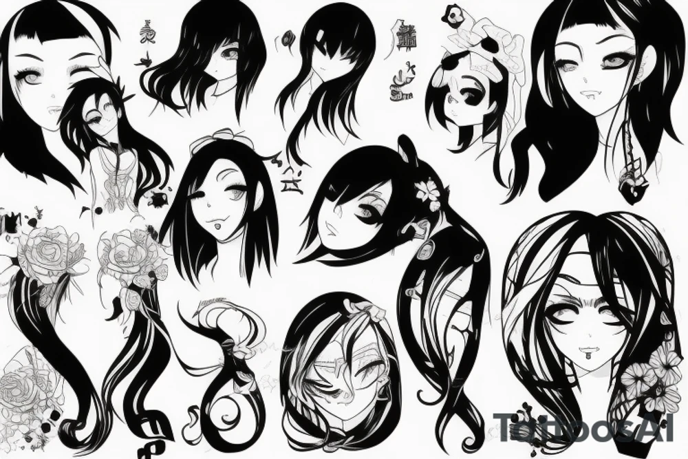 blackwork girl animestyle tattoo idea