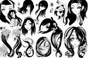 blackwork girl animestyle tattoo idea