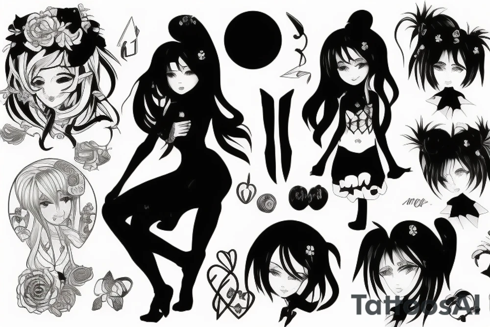 blackwork girl animestyle tattoo idea