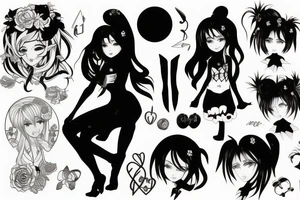 blackwork girl animestyle tattoo idea