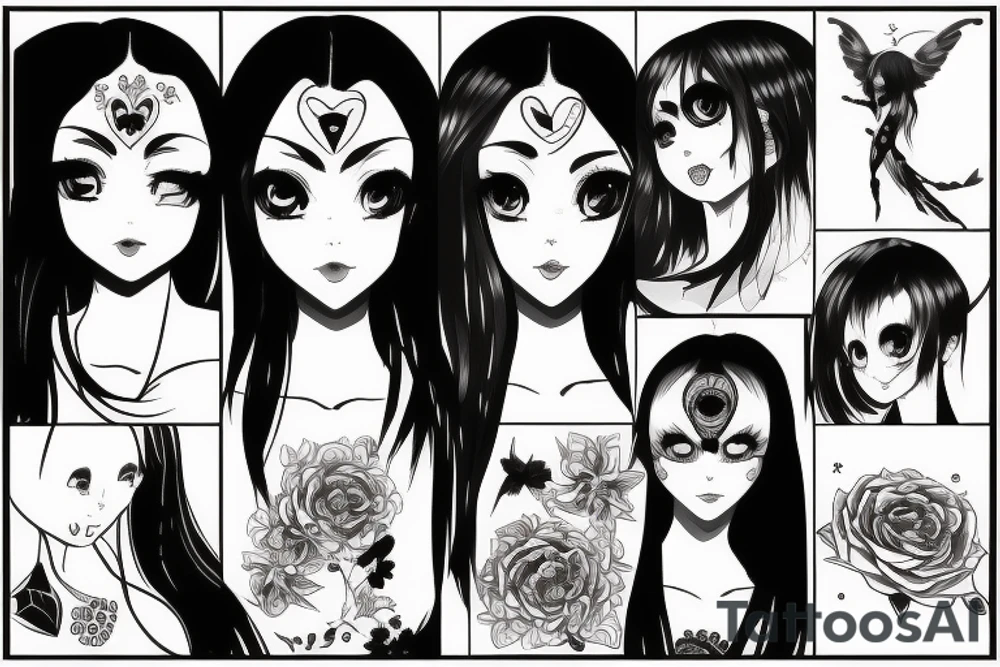 blackwork girl animestyle tattoo idea