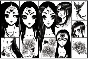 blackwork girl animestyle tattoo idea