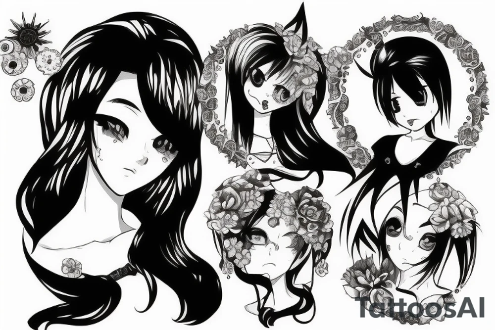 blackwork girl animestyle tattoo idea