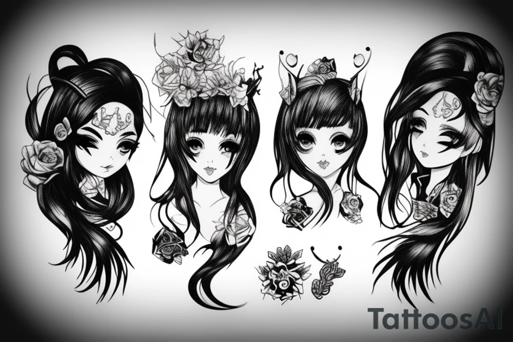 blackwork girl animestyle tattoo idea