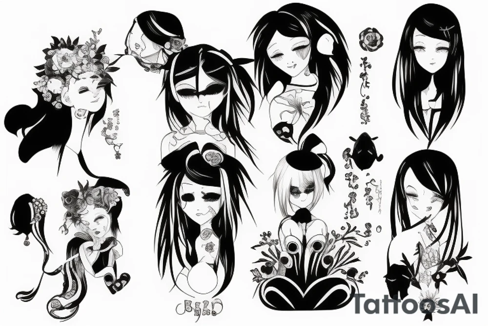 blackwork girl animestyle tattoo idea