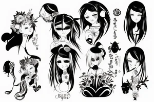 blackwork girl animestyle tattoo idea