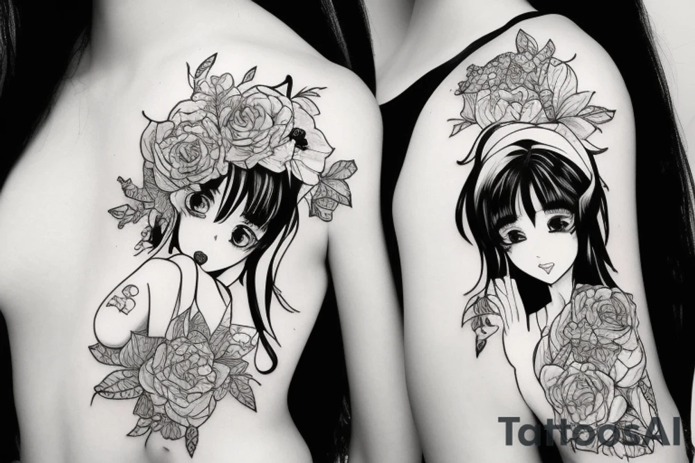 blackwork girl animestyle tattoo idea